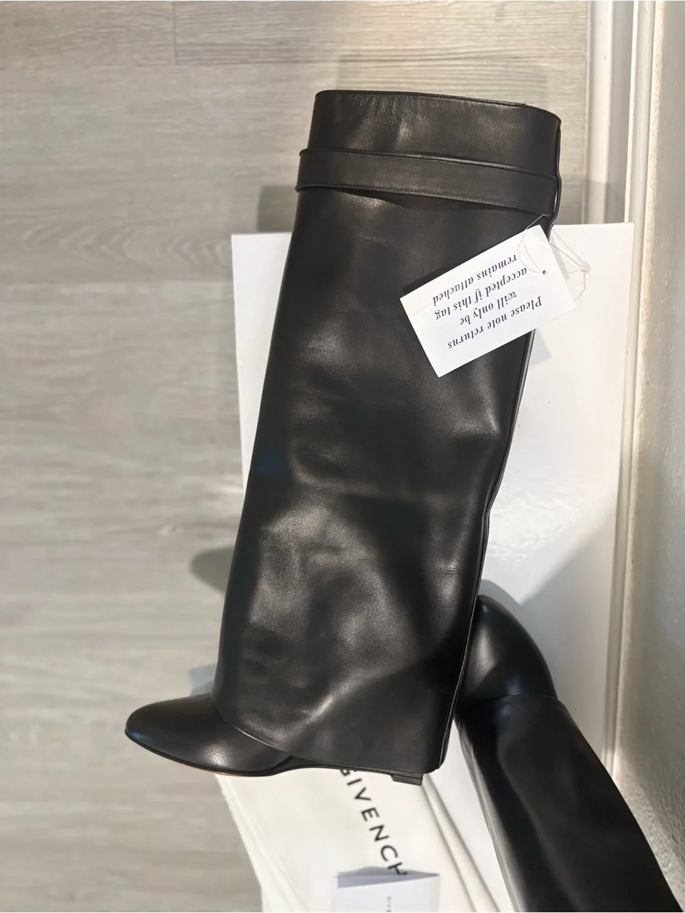NWT Givenchy Shark Lock Black Leather Knee High Wedge Boots Size 39 1/2
